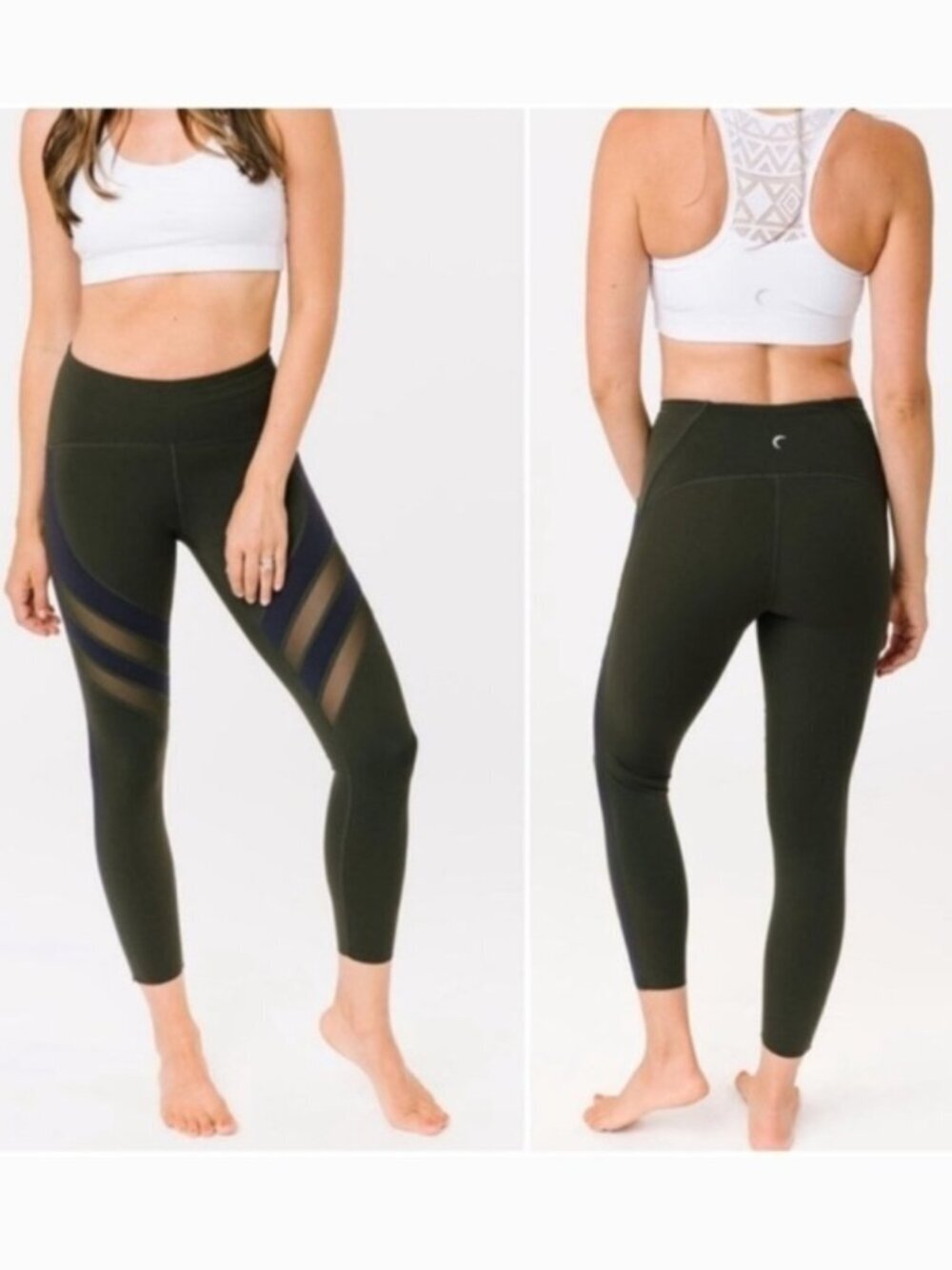 ZYIA Lite N Luxe Mesh Panel High Rise Leggings Green Women's Size 6-8 Activewear